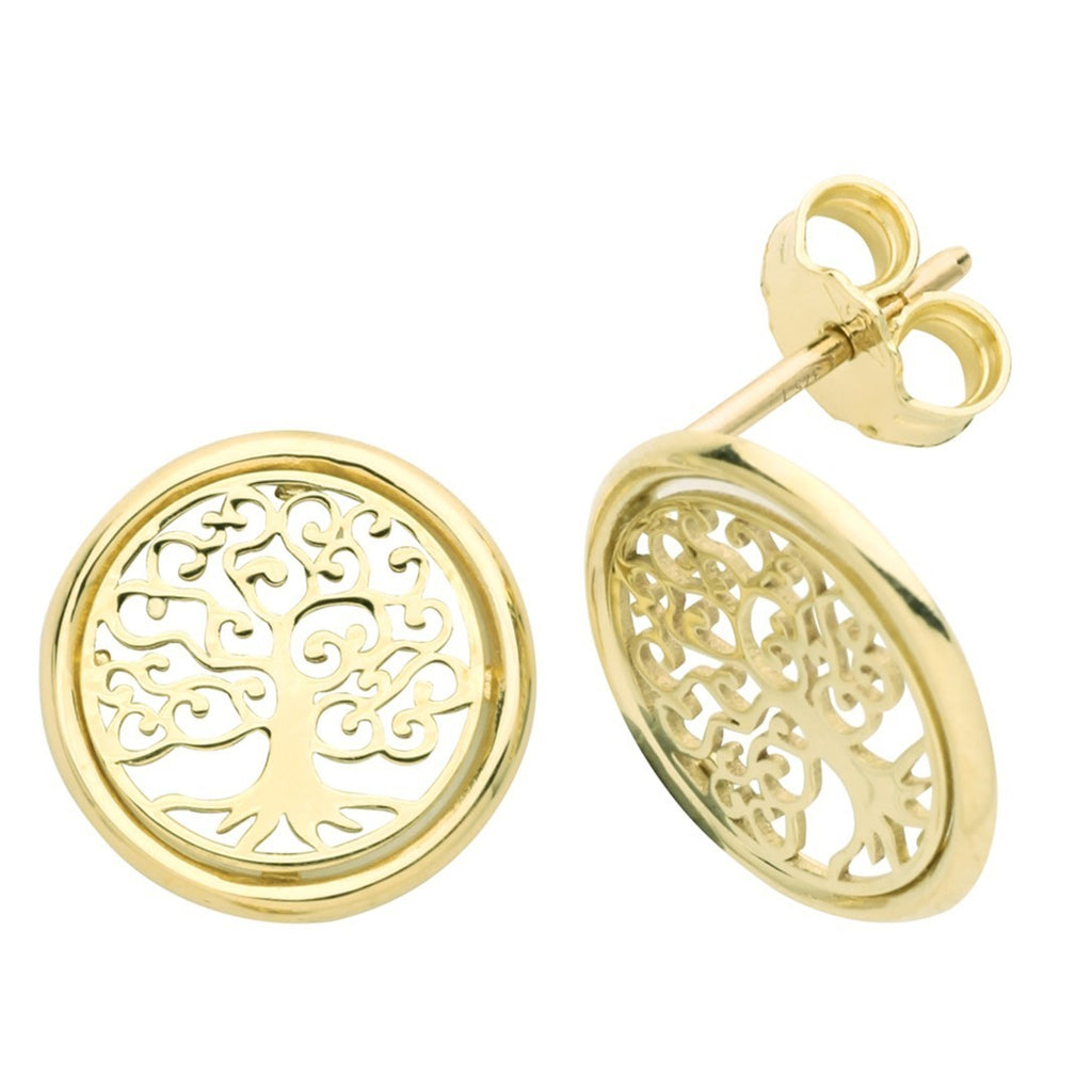 Tree Of Life Stud Earrings 9ct Yellow Gold 375 Hallmarked Brand New Boxed