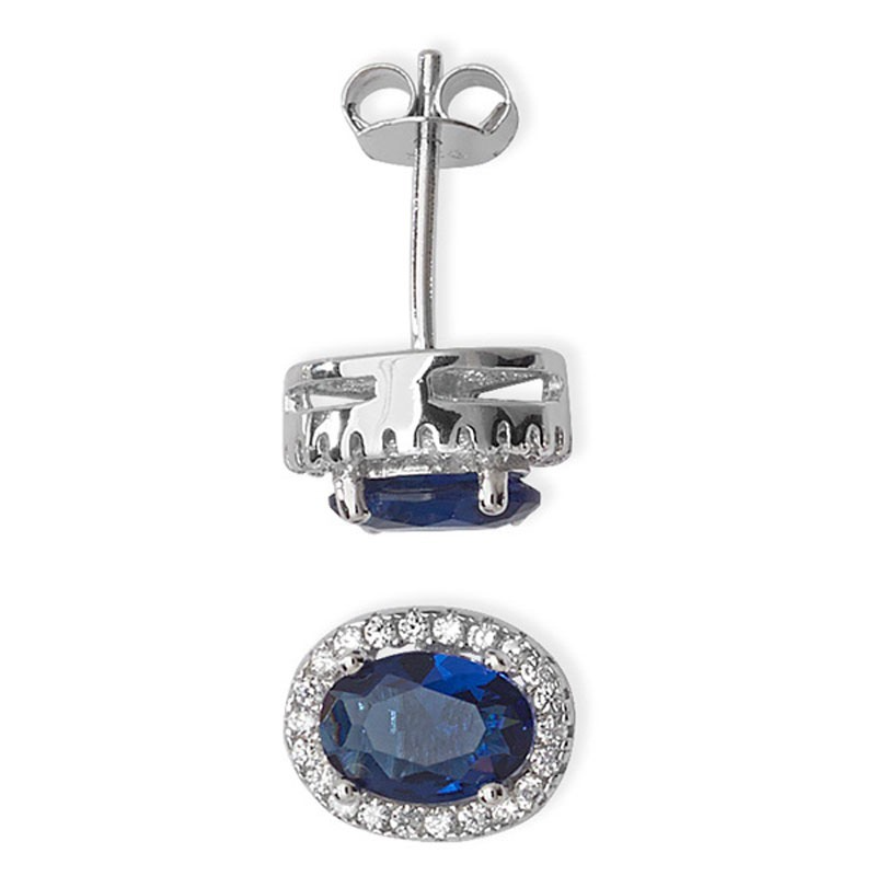 Oval Halo Sapphire Stud Earrings Sterling Silver 925 Hallmarked British Made