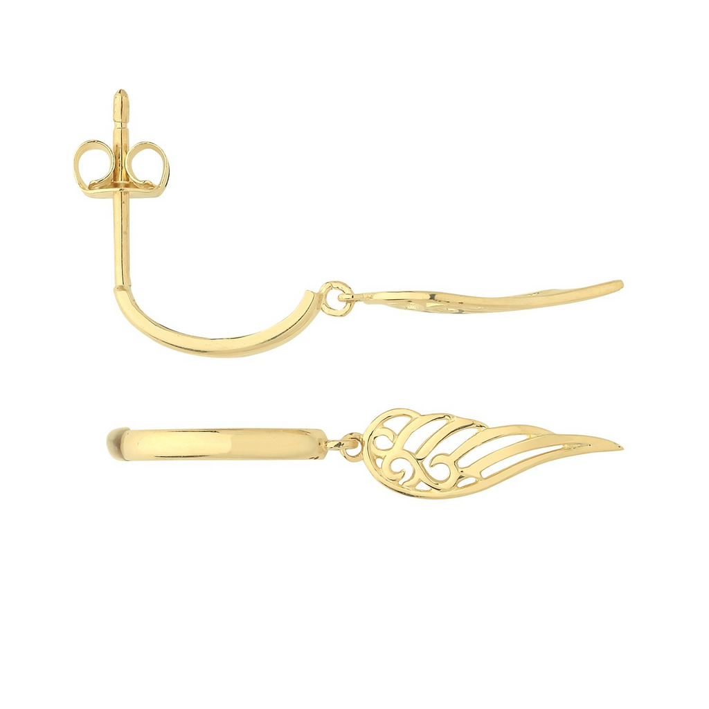 Angel Wing Drop Earrings 9ct Yellow Gold 375 Hallmarked Brand New Boxed