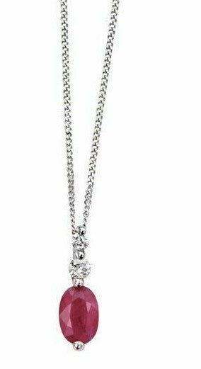 Ruby and Diamond Pendant 9ct White Gold 375 Hallmarked British Made