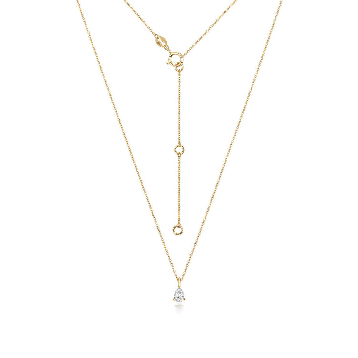 1 Natural Diamond Pear Cut Necklace 18ct Yellow Gold Hallmarked British Made