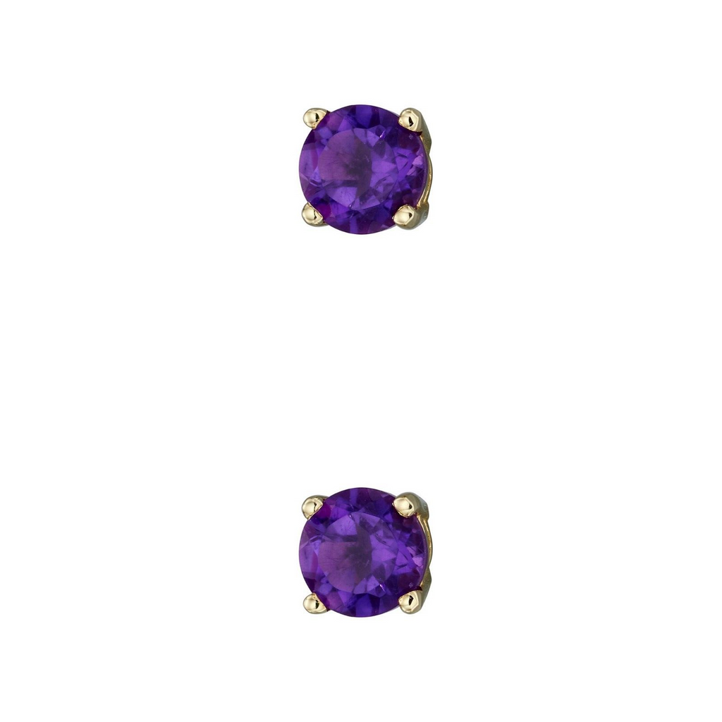 Natural Amethyst February Stud Earrings 9ct Yellow Gold Hallmarked British Made