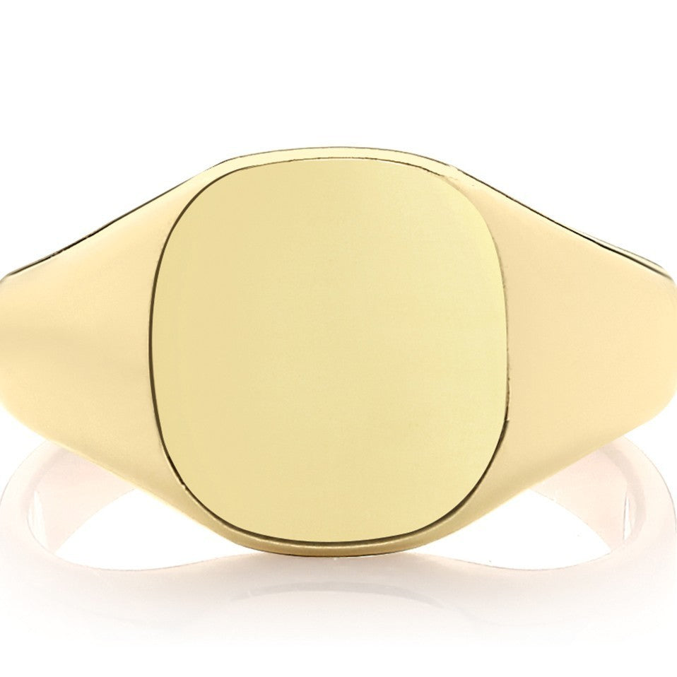 Cushion Mens 9ct Yellow Gold Signet Ring 375 Hallmarked British Made Size L - X