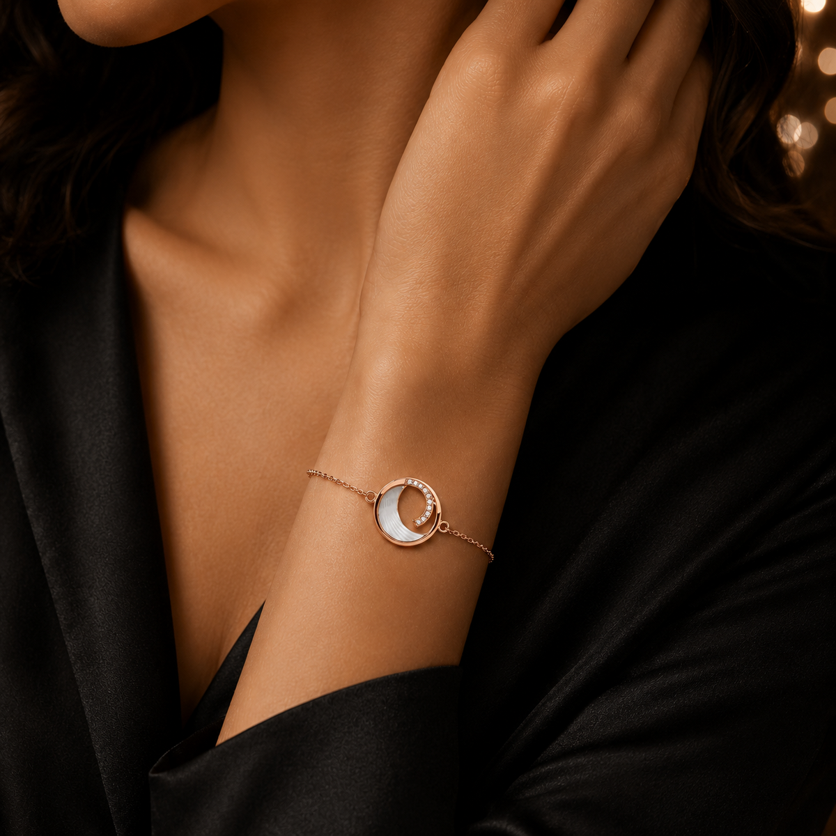 Mother of Pearl Moon Bracelet 9ct Rose Gold Plated Hallmarked Brand New Boxed