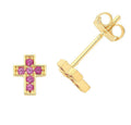 Yellow Gold Ruby Earrings Cross Stud Natural Stone 375 9 Carat New Boxed