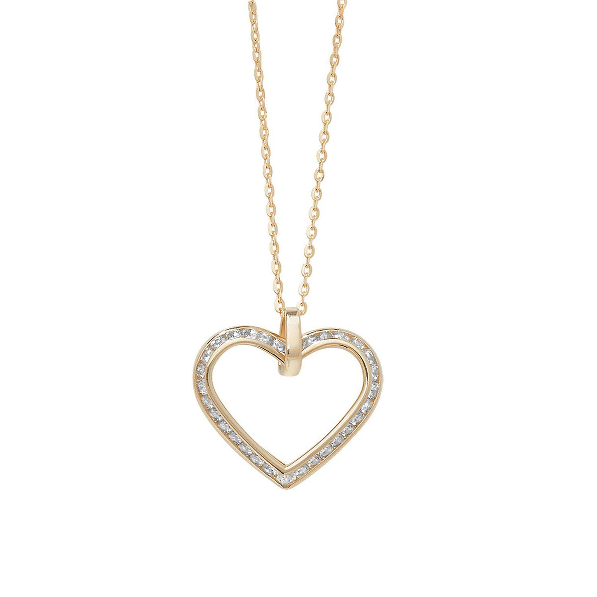 Ladies Channel Set Heart Necklace 9ct Yellow Gold 375 Hallmarked British Made