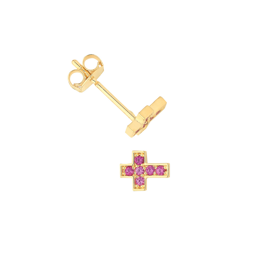 Ruby Cross Stud Earrings Yellow Gold Natural Stone 375 Hallmark New Boxed
