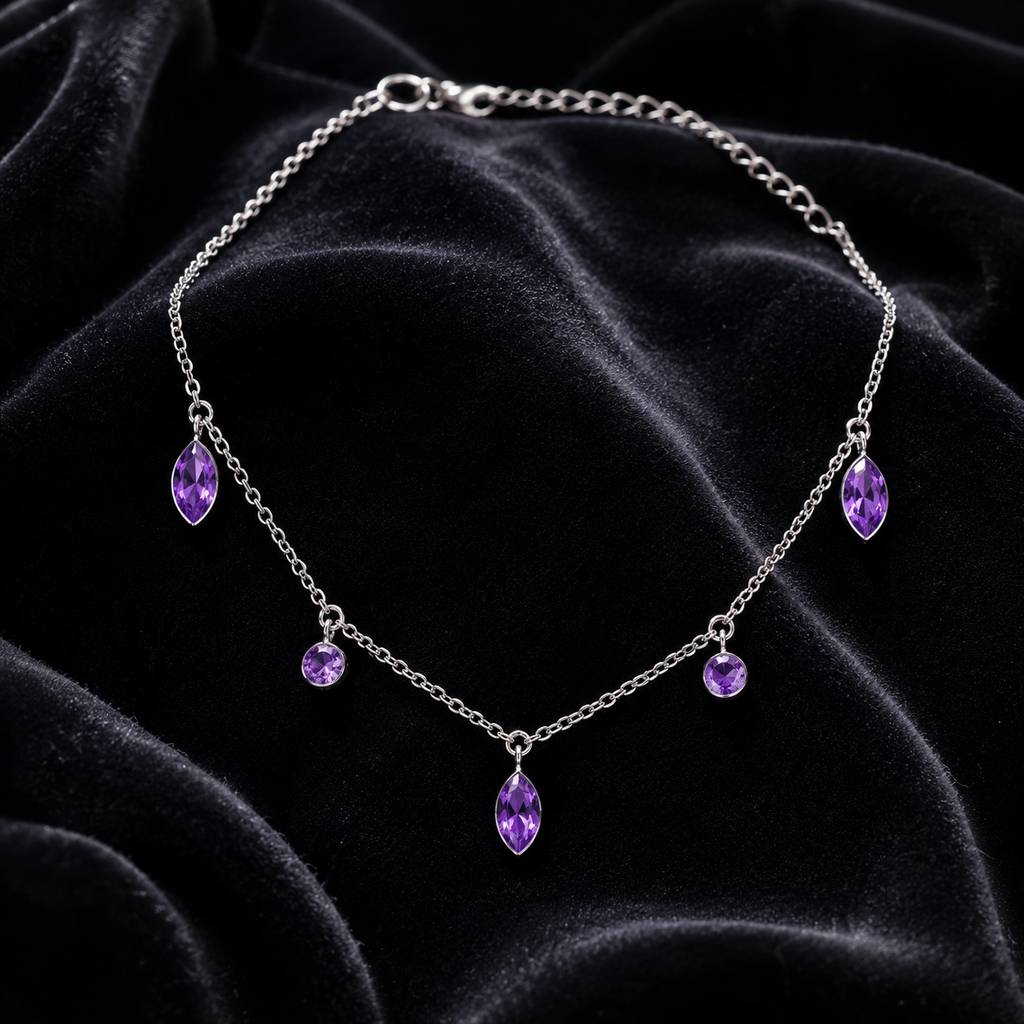 Marquise Amethyst Necklace Sterling Silver 925 Hallmarked British Made