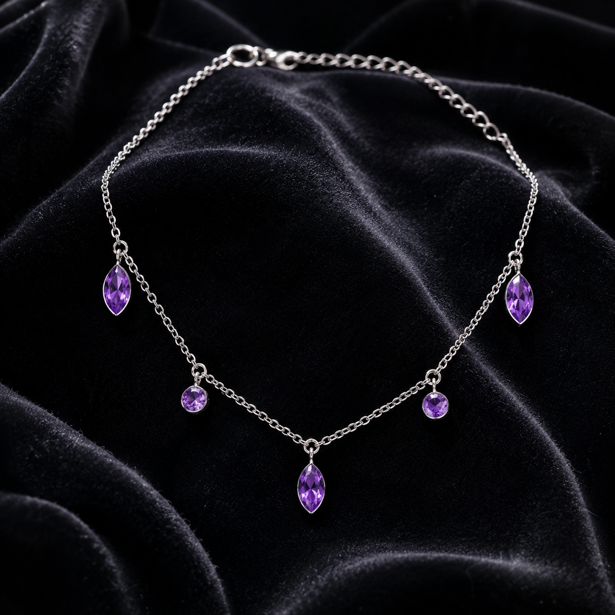 Marquise Amethyst Necklace Sterling Silver 925 Hallmarked British Made