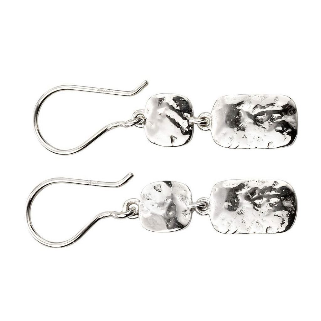 Hammered Double Drop Earrings Sterling Silver 925 Hallmarked British Made