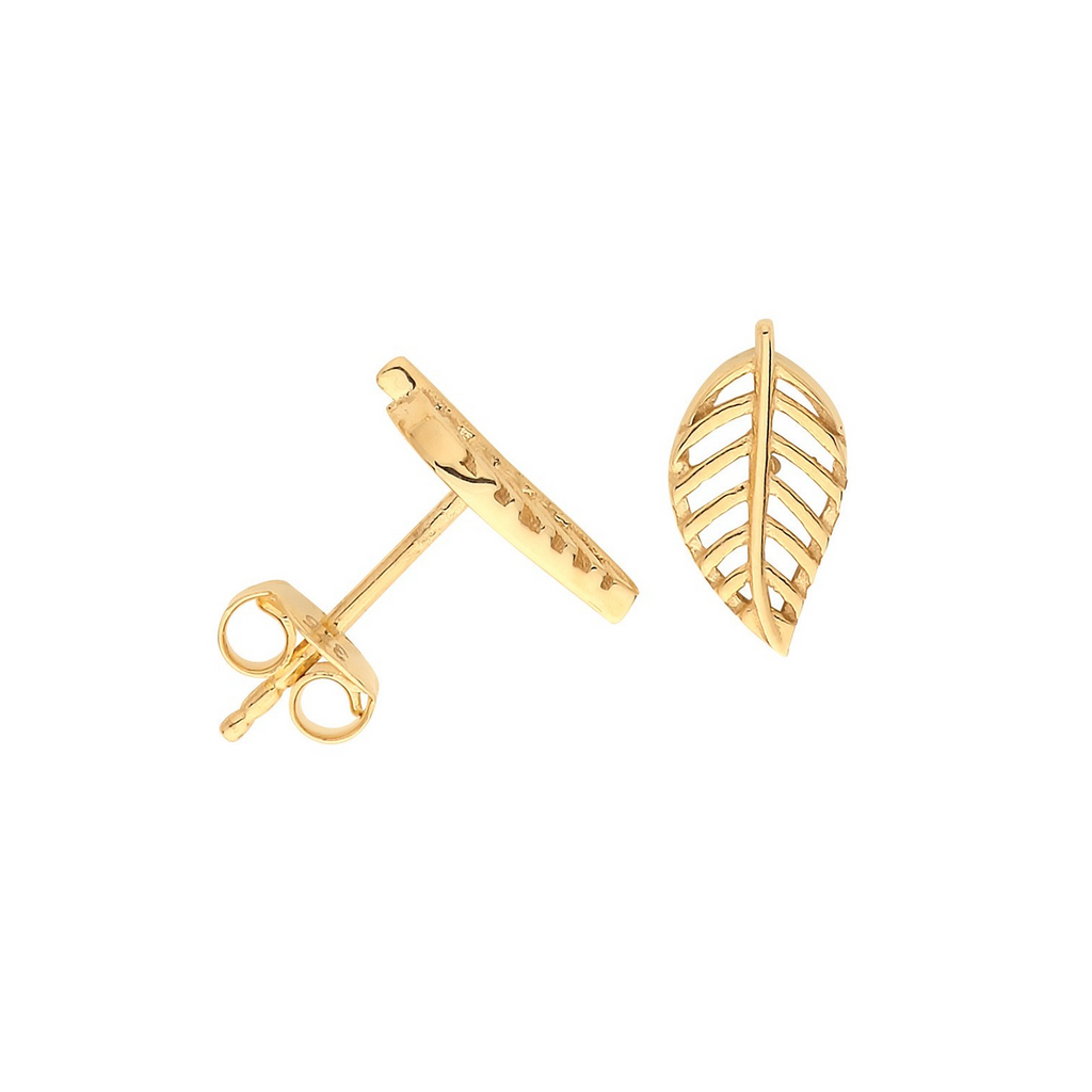 Leaf Stud Earrings 9ct Yellow Gold 375 Hallmarked Brand New Boxed