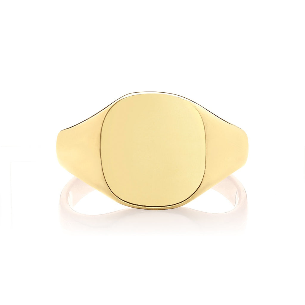 Cushion Mens 9ct Yellow Gold Signet Ring 375 Hallmarked British Made Size L - X