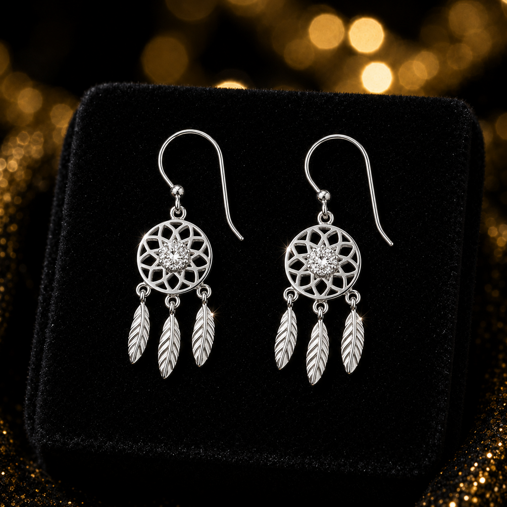 Leaf Dream Catcher Earrings Solid Sterling Silver 925 Hallmarked Brand New Boxed