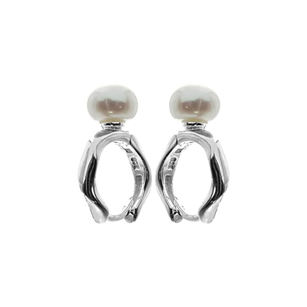 Hexagon Pearl Huggie Hoop Earrings Sterling Silver 925 Hallmark Brand New Boxed