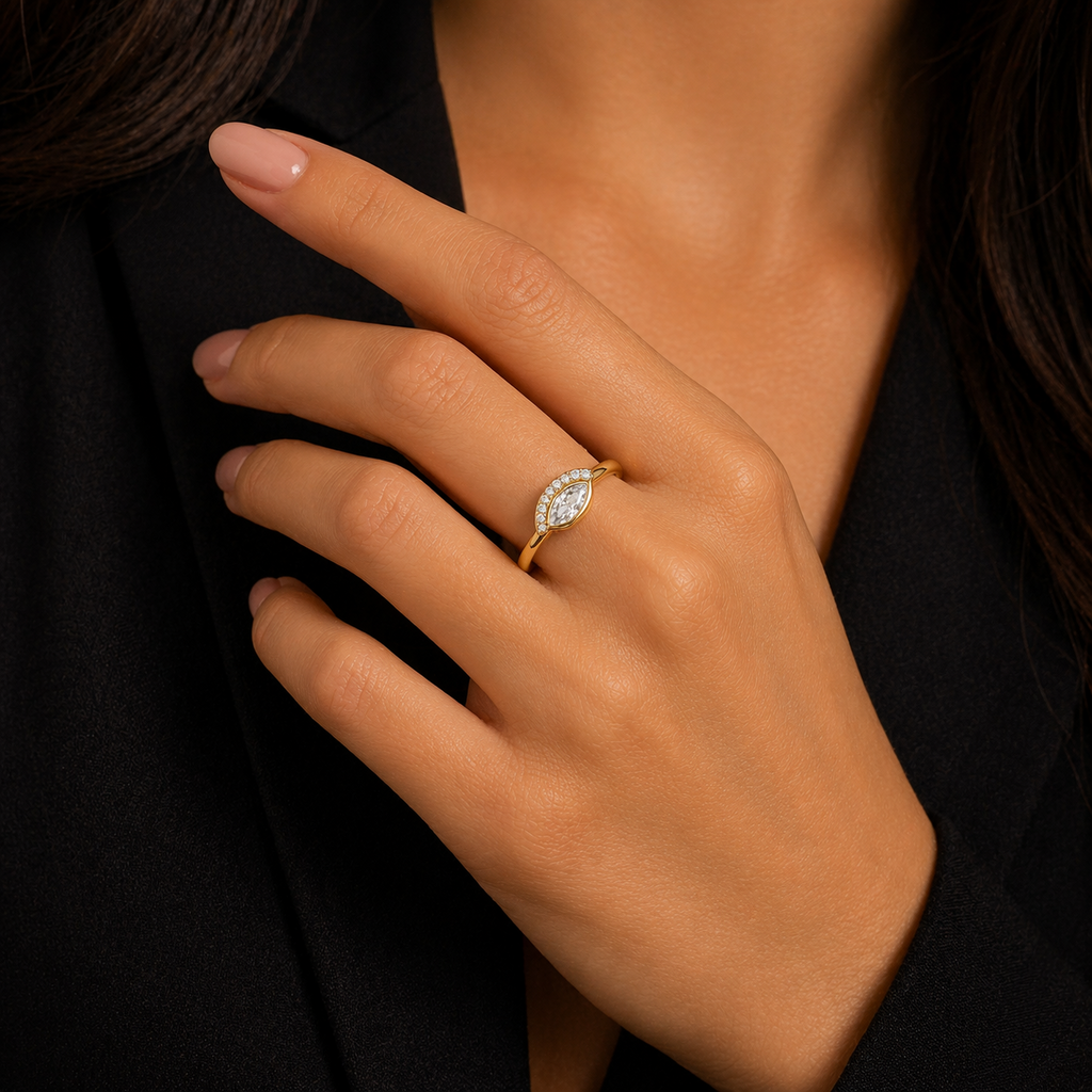 Marquise Solitaire Ring 9ct Yellow Gold Hallmarked Sizes J - Q British Made
