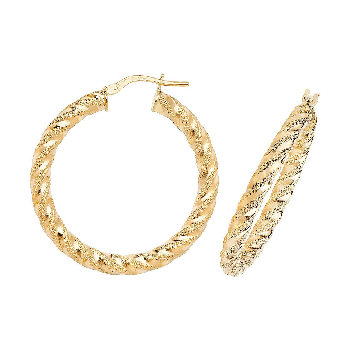 9ct Yellow Gold Diamond Cut Hoop Earrings 375 Hallmarked 10mm - 60mm Diameter