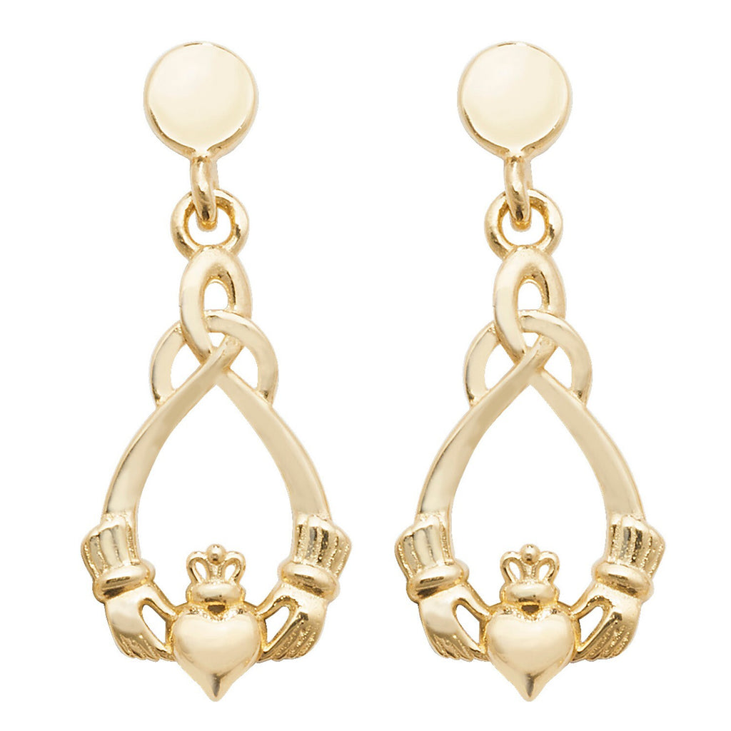 Claddagh Hook Drop Earrings 9ct Yellow Gold 375 Hallmarked Brand New Boxed