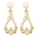 Claddagh Hook Drop Earrings 9ct Yellow Gold 375 Hallmarked Brand New Boxed