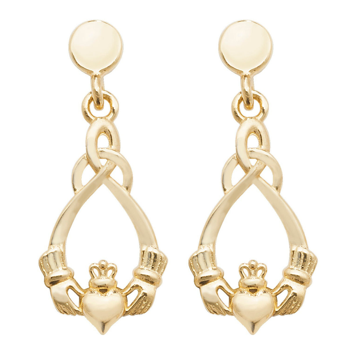 Claddagh Hook Drop Earrings 9ct Yellow Gold 375 Hallmarked Brand New Boxed