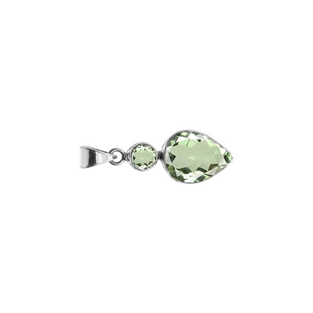 Green Amethyst Teardrop Pendant Sterling Silver 925 Hallmarked All Chain Lengths