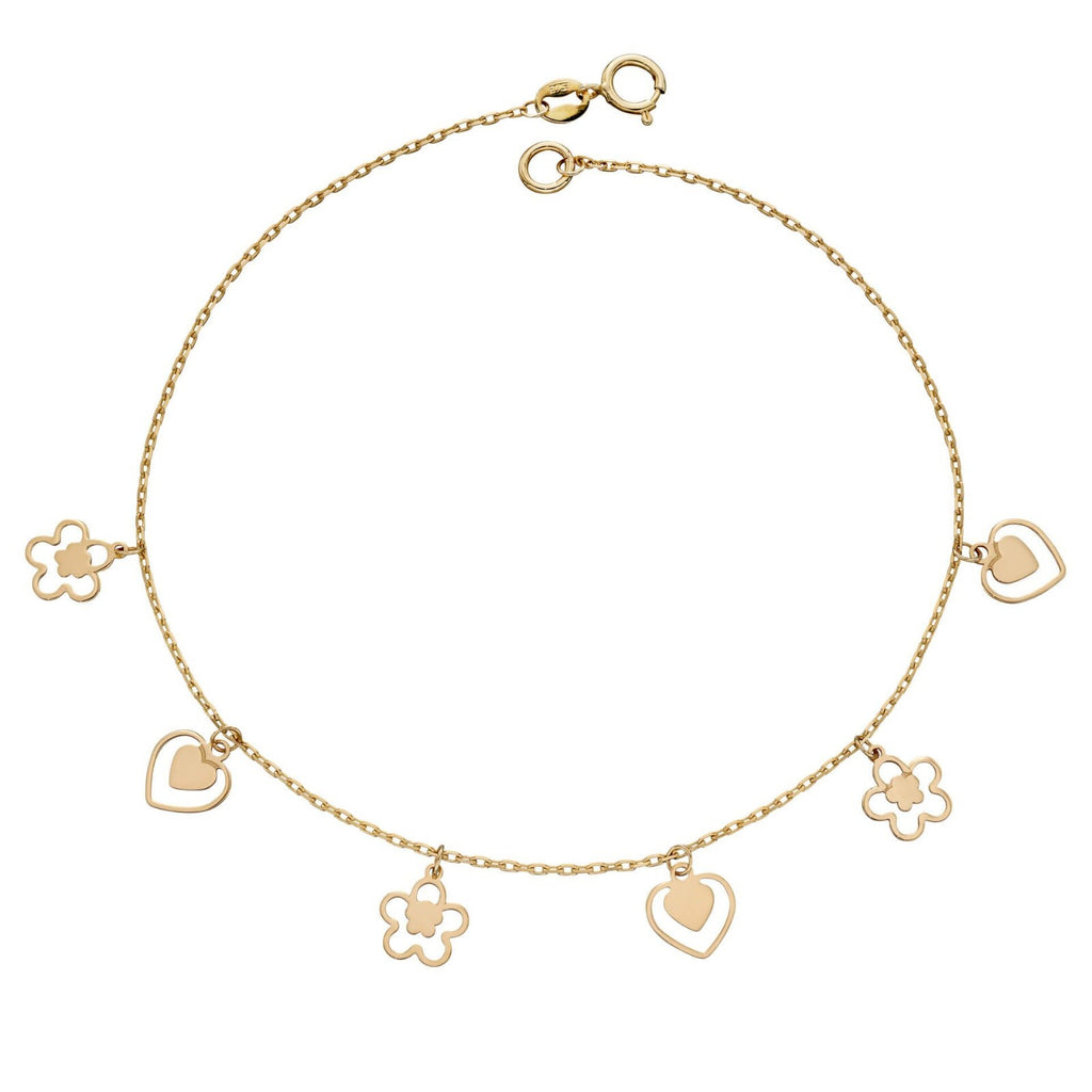 Heart And Flower Bracelet In 9ct Yellow Gold 375 Hallmarked British Made