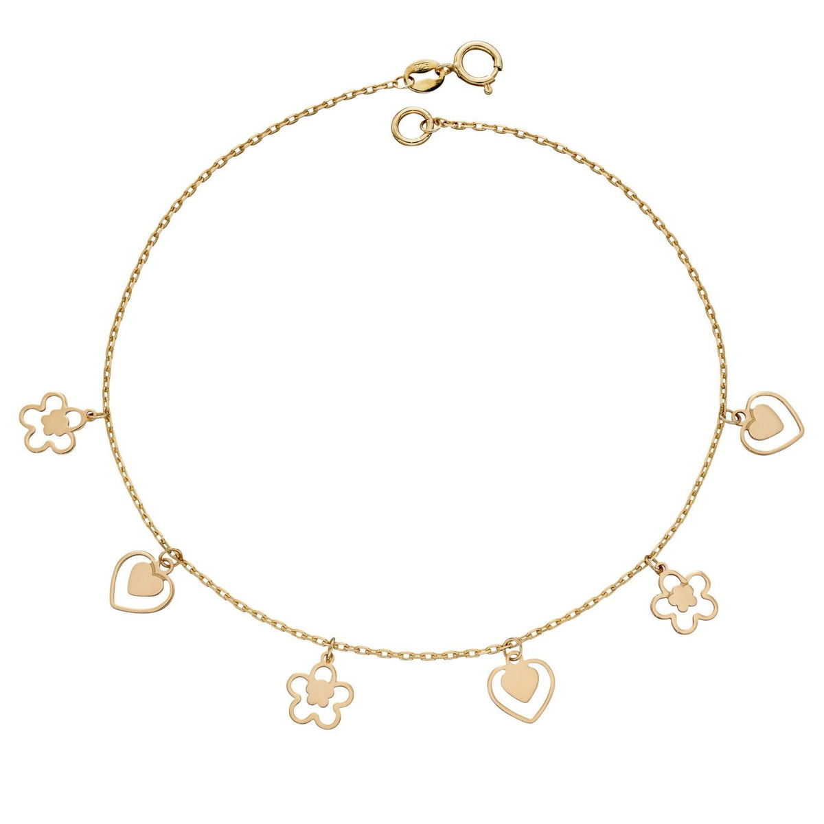 Heart And Flower Bracelet In 9ct Yellow Gold 375 Hallmarked British Made