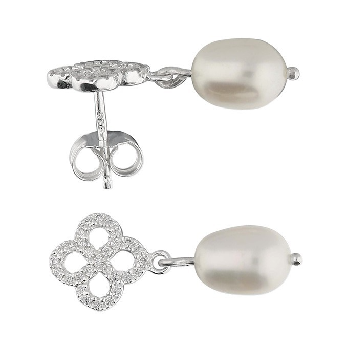 Quatrefoil Pearl Drop Earrings Sterling Silver 925 Hallmark Brand New Boxed