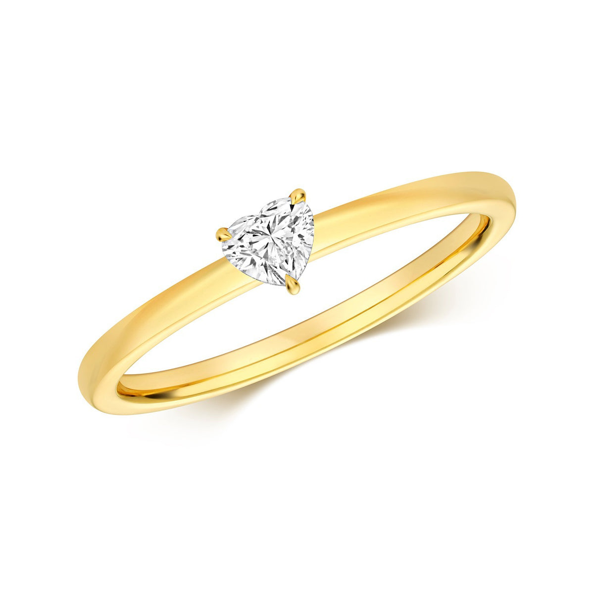 1 Natural Diamond Heart Solitaire Ring 18ct Yellow Gold Hallmarked Sizes K - N
