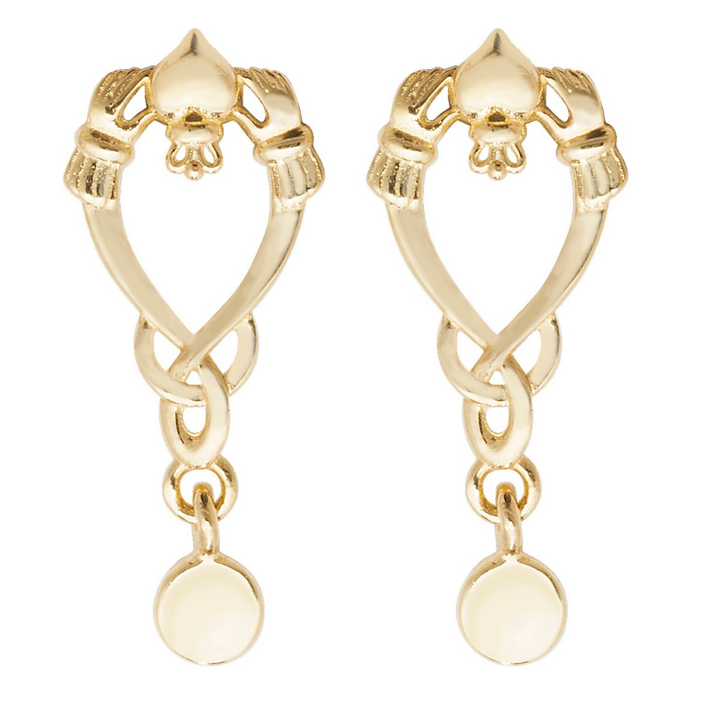 Claddagh Hook Drop Earrings 9ct Yellow Gold 375 Hallmarked Brand New Boxed