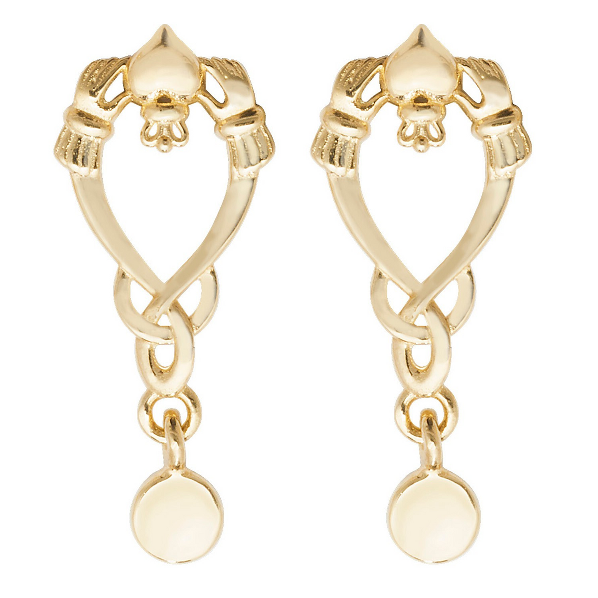 Claddagh Hook Drop Earrings 9ct Yellow Gold 375 Hallmarked Brand New Boxed