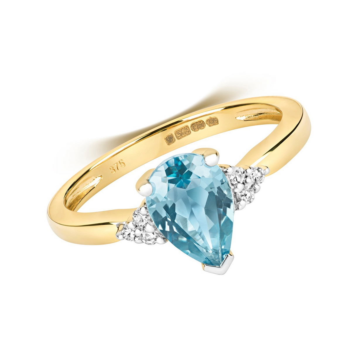 Teardrop Blue Topaz Diamond Ring 9ct 2 Tone Gold 375 Hallmarked Sizes J - Q
