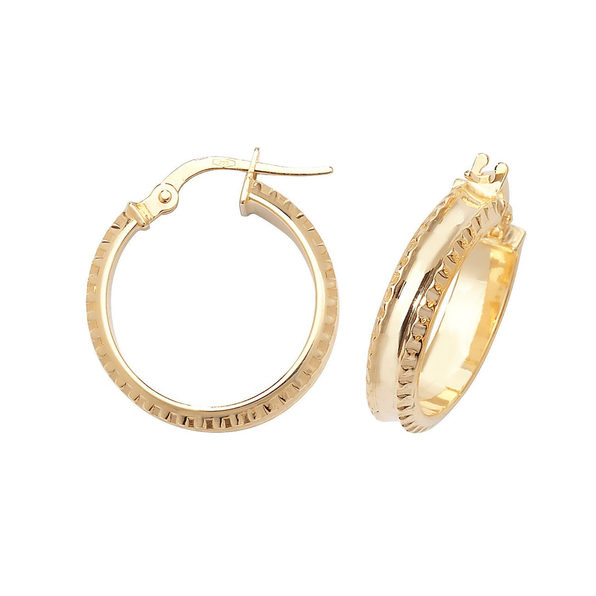 9ct Yellow Gold DC Hinged Hoop Earrings 375 Hallmarked 10mm - 30mm Diameter