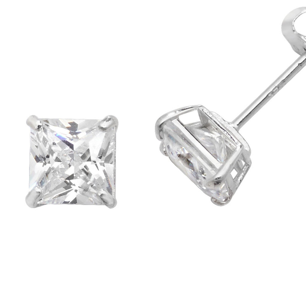 5mm Solitaire Cushion Stud Earrings 9ct White Gold 375 Hallmark Brand New Boxed