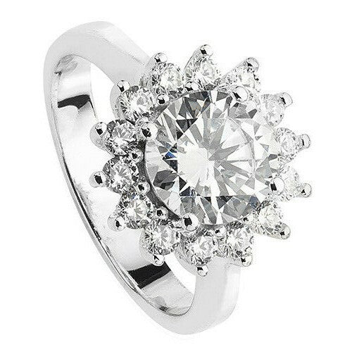 Sterling Silver Oval Cluster Ring Engagement Gemstone 925 Hallmarked Size M - T