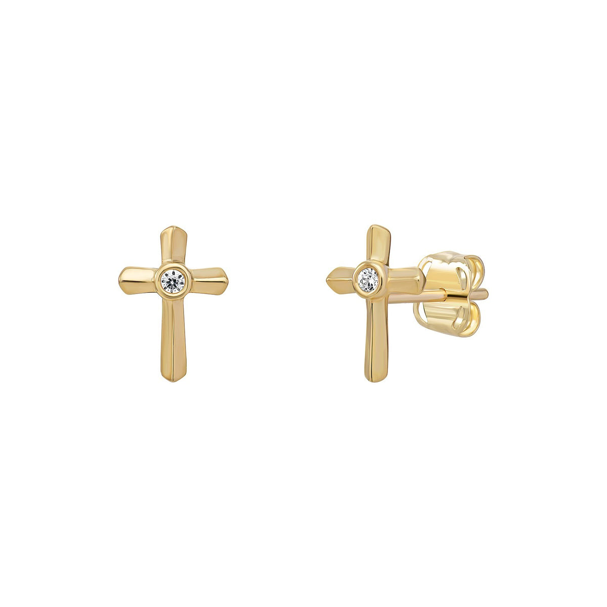 Flush Cross Stud Earrings 9ct Yellow Gold 375 Hallmarked British Made