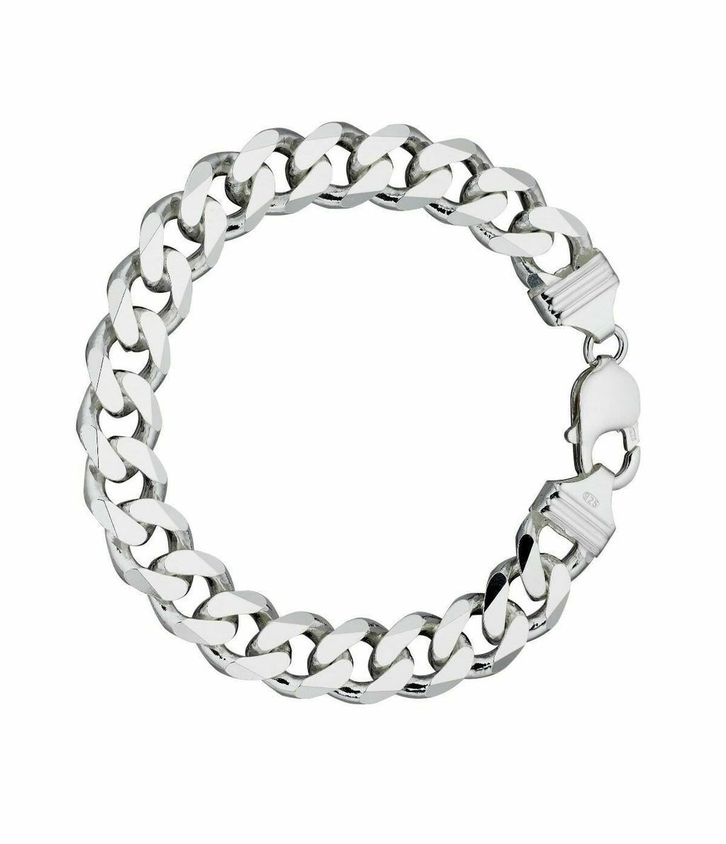 Gents Heavyweight Curb Bracelet Solid Sterling Silver Diamond Cut Hallmark B5110