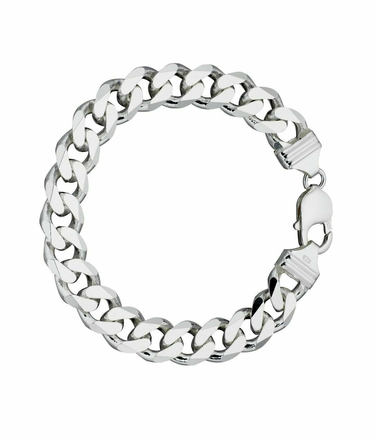 Gents Heavyweight Curb Bracelet Solid Sterling Silver Diamond Cut Hallmark B5110