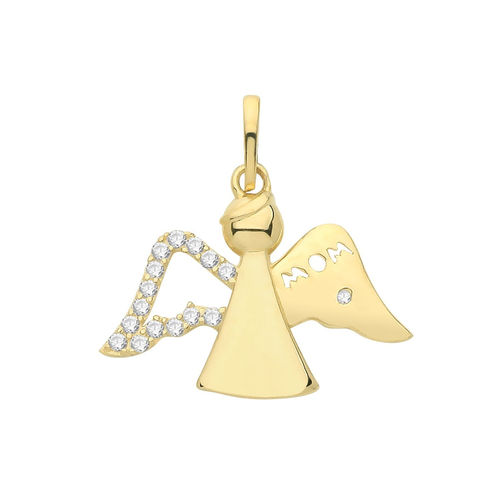 Mom Angel Wings 9ct Yellow Gold Pendant 375 Hallmarked All Chain Lengths