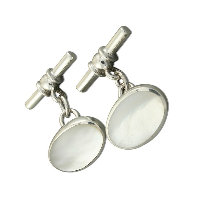 Sterling Silver Mother Of Pearl Cufflink Set Men's 925 Hallmarked British Made