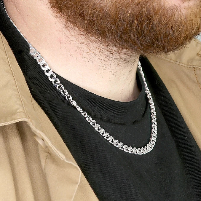 Heavy Gents Flat Curb Chain Solid Sterling Silver 925 Hallmarked British Made