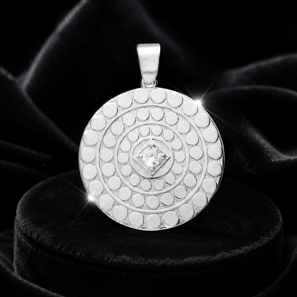 Textured Disc Zircon Pendant Sterling Silver 925 Hallmarked All Chain Lengths