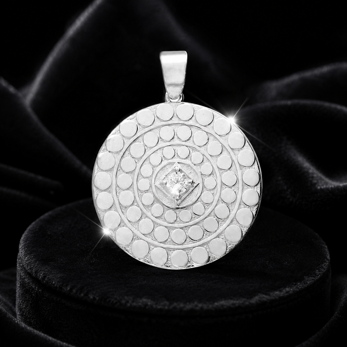 Textured Disc Zircon Pendant Sterling Silver 925 Hallmarked All Chain Lengths