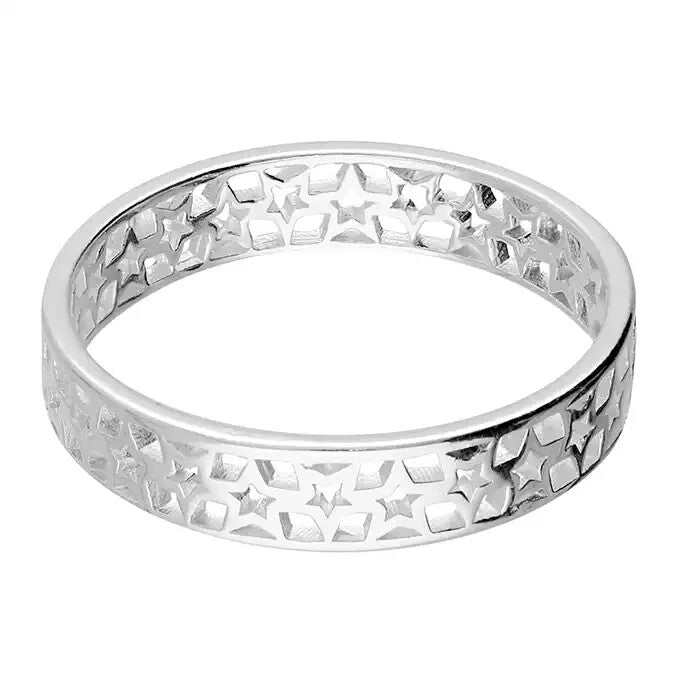 Open Star Band Ring Sterling Silver 925 Hallmarked British Made Size L - R
