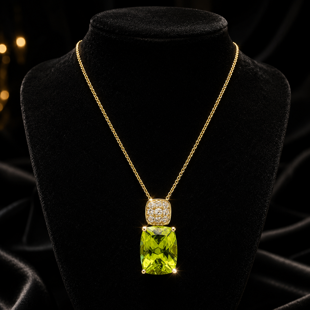 Natural Peridot & Diamond Pendant 9ct Yellow Gold 375 Hallmarked British Made