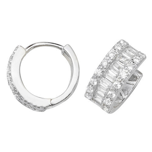 Mens Huggie Hoop Earring Cubic Zirconia Solid Sterling Silver Gents Hallmarked