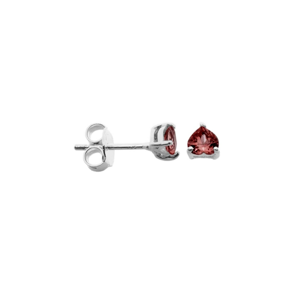 Heart Natural Garnet Stud Earrings Sterling Silver 925 Hallmarked British Made