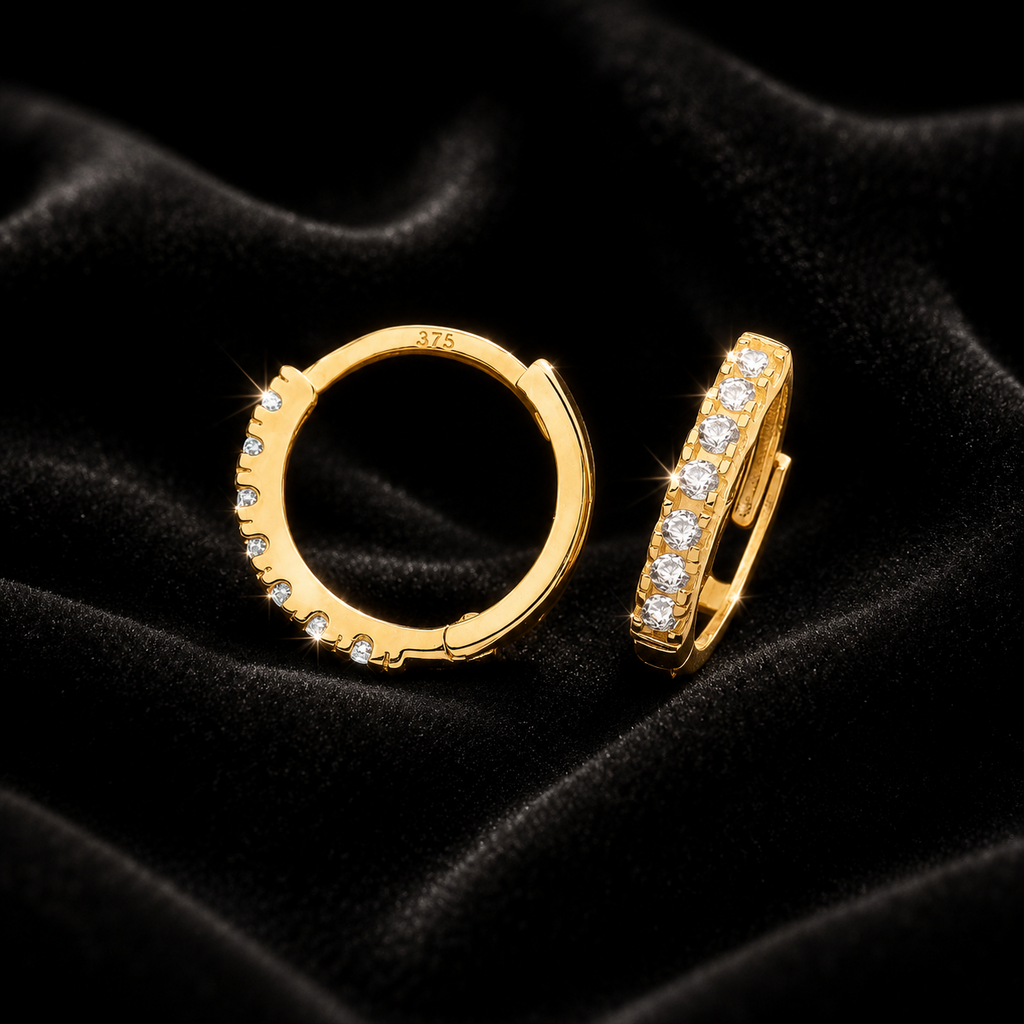 9ct Yellow Gold 5 Stone Hoop Earrings British Made 375 Hallmark Brand New Boxed