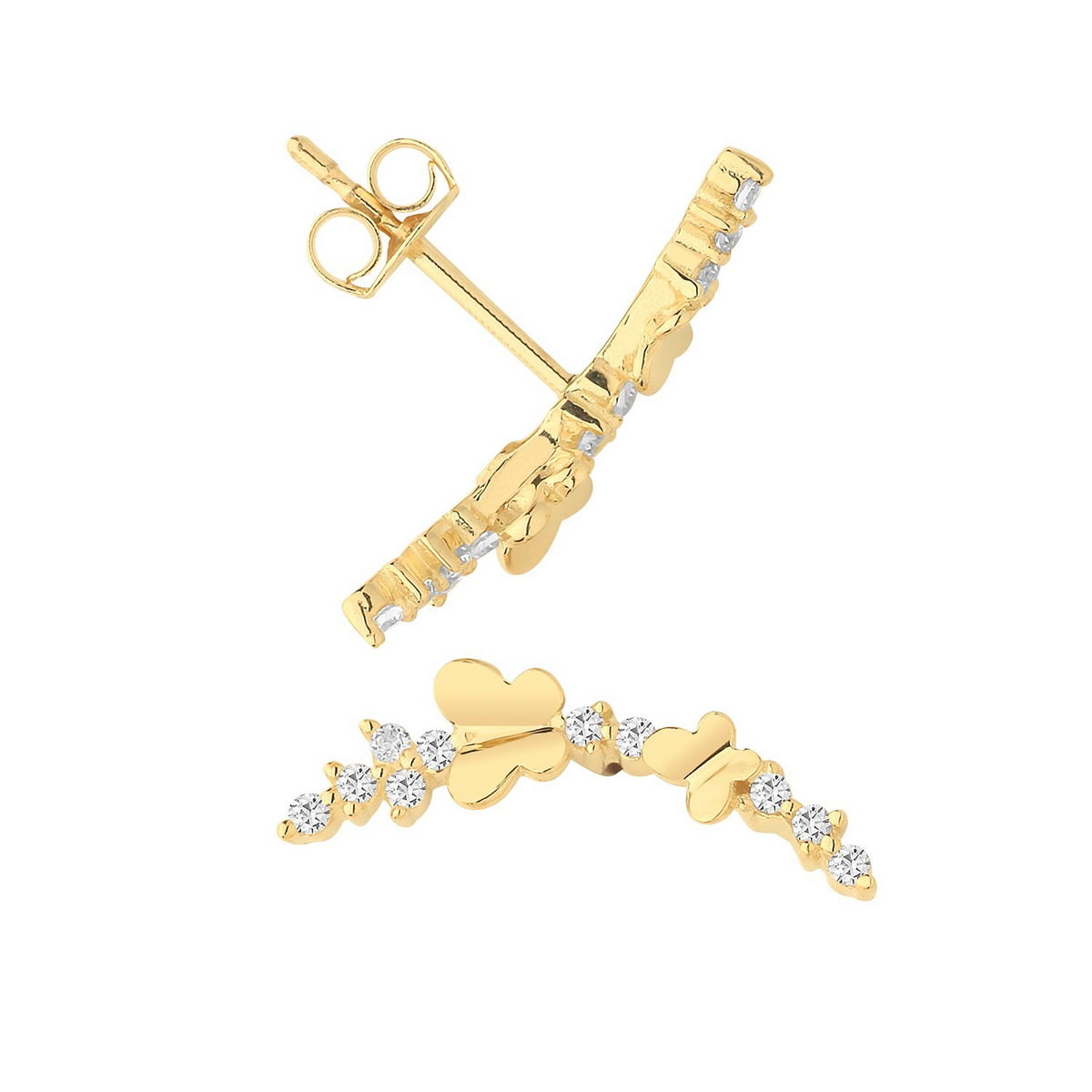 Butterfly Climber Stud Earrings 9ct Yellow Gold 375 Hallmarked Brand New Boxed