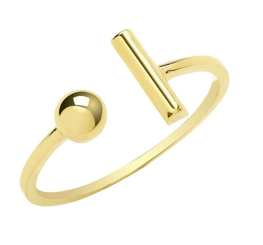 T Bar And Ball Ring 9ct Yellow Gold Hallmarked Sizes J - S British Made