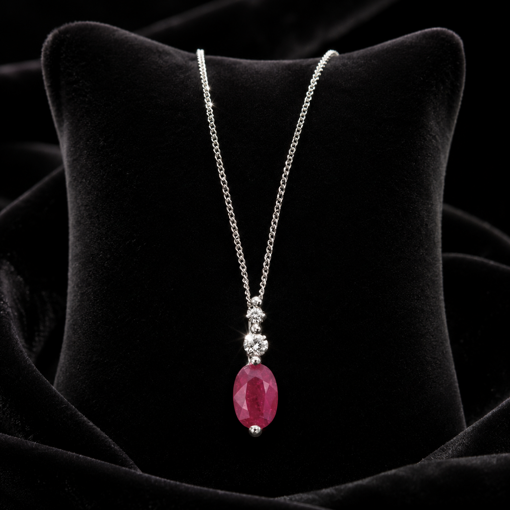 Ruby and Diamond Pendant 9ct White Gold 375 Hallmarked British Made